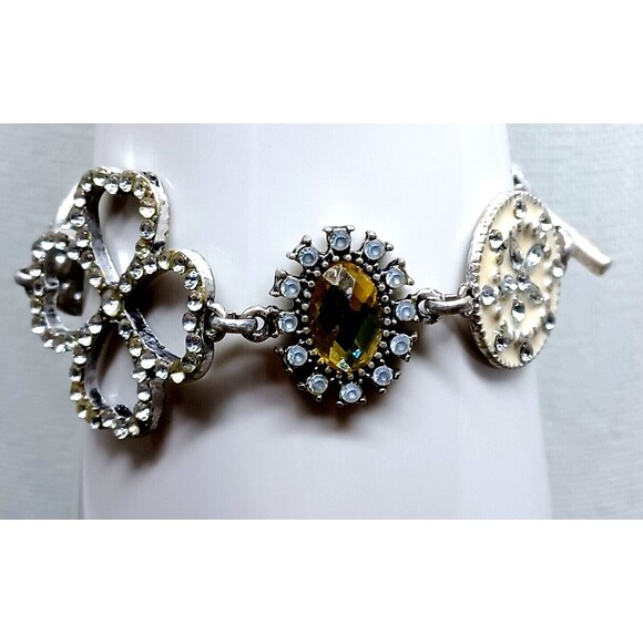 Jessica Simpson Bracelet Chain Clover Silvertone Sand Dollar Disc Star Toggle 7" - Picture 15 of 16